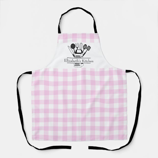 Personalized Pink Plaid Women Apron (Front)