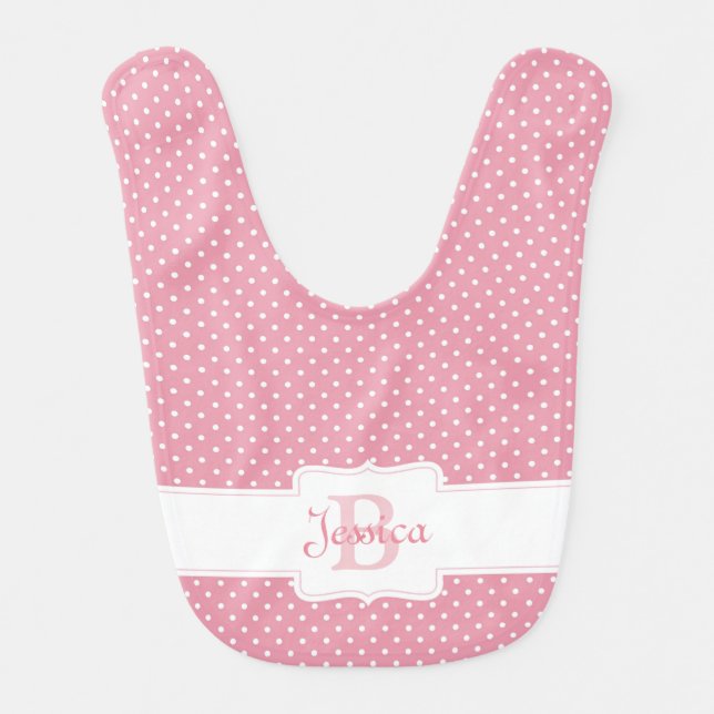 Personalized Pink Polka Dot Baby Bib (Front)