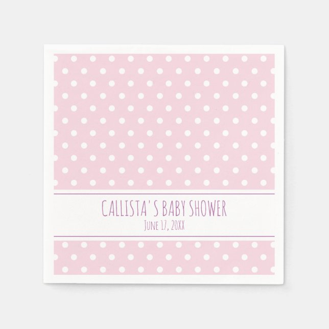 Personalized Pink Polka Dot Baby Shower Napkins (Front)