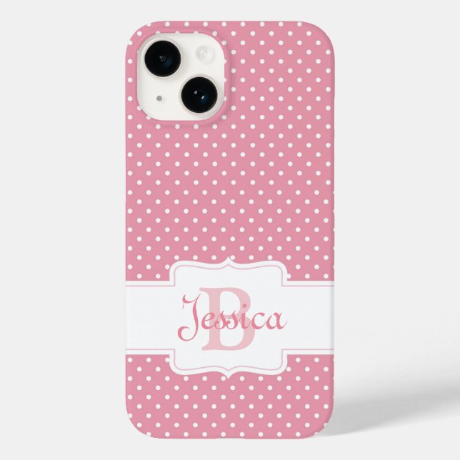 Personalized Pink Polka Dot Case-Mate iPhone Case (Back)