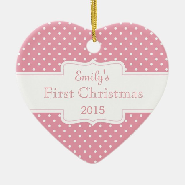 Personalized Pink Polka Dot Ceramic Ornament (Front)