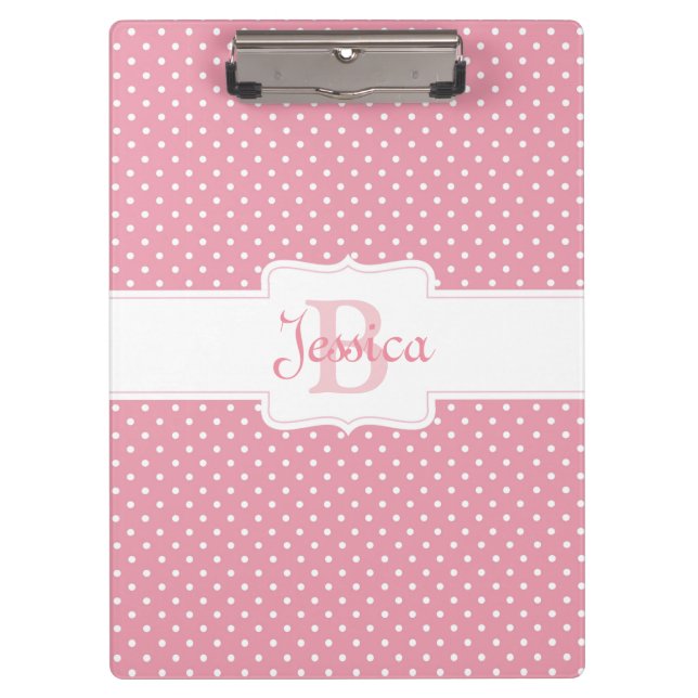 Personalized Pink Polka Dot Clipboard (Front)