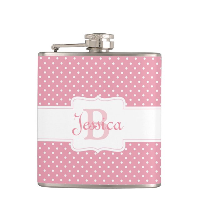 Personalized Pink Polka Dot Flask (Front)