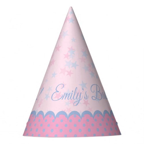Personalized Pink Polka Dot N Stars Baby Shower Party Hat