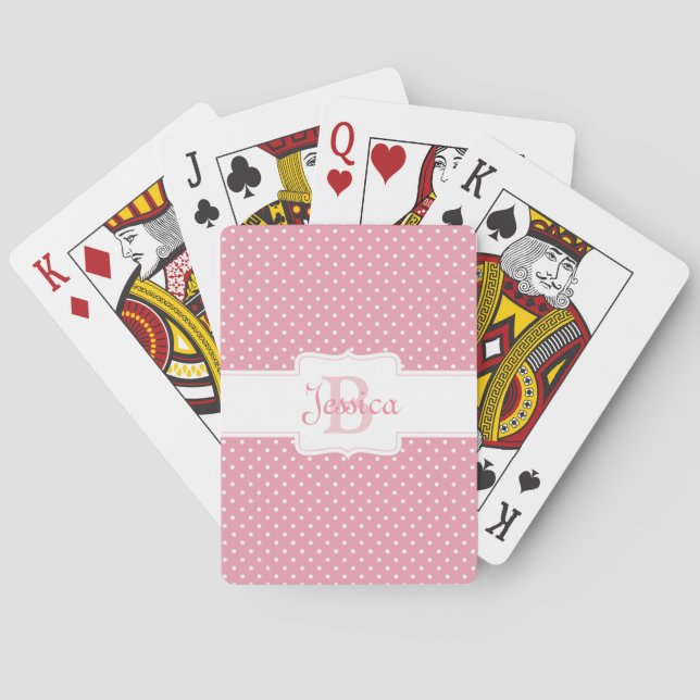 Personalized Pink Polka Dot Poker Cards (Back)