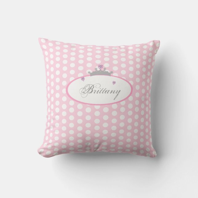 Personalized Pink Polka Dot Princess Pillow (Front)