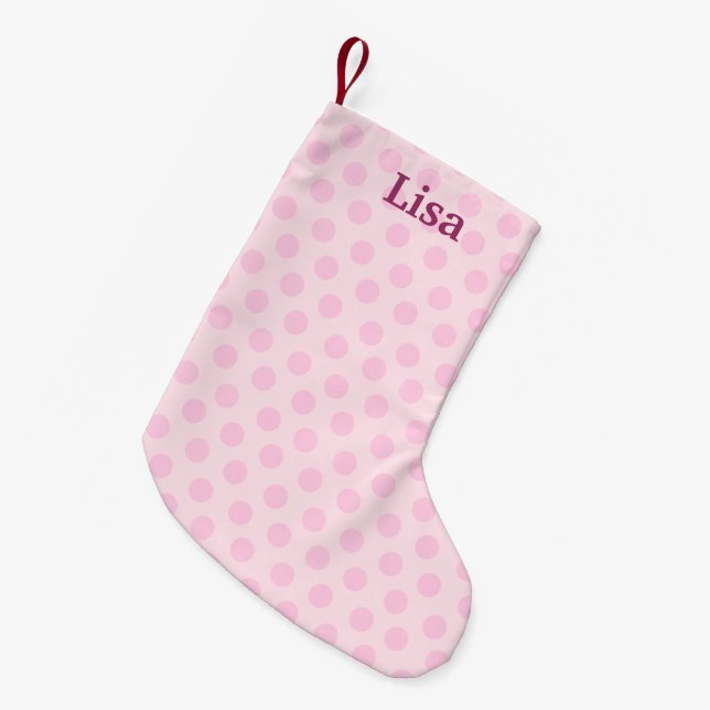 Personalized Pink Polka Dots Christmas Stocking (Front (Hanging))