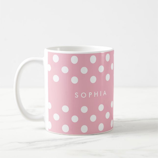 Personalized Pink Polka Dots Coffee Mug (Left)