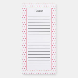 Personalized Pink Polka Dots Lined  Magnetic Notepad