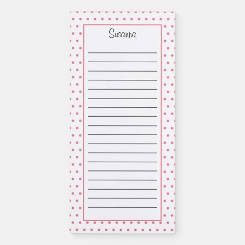 Personalized Pink Polka Dots Lined  Magnetic Notepad