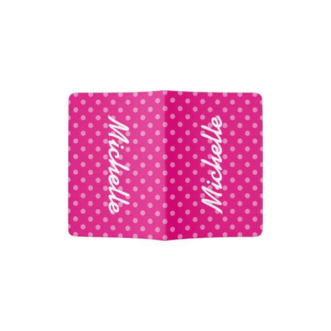 Personalized pink polka dots print passport holder (Opened)