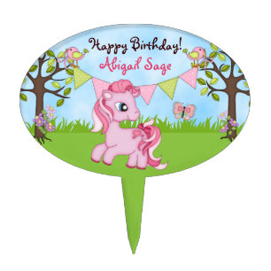 Personalized Pink Pony Happy Birthday Cake Topper