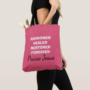 Personalized Pink PRAISE JESUS Christian Tote Bag