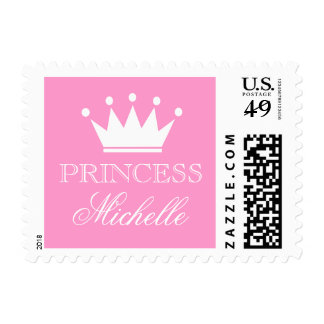 Personalized pink princess baby shower stamps