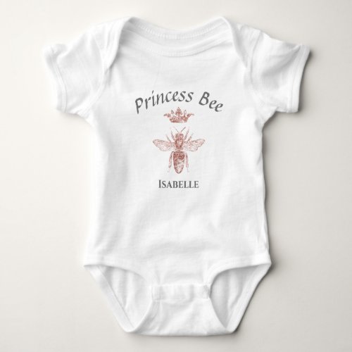 Personalized Pink Princess Bee Baby Bodysuit
