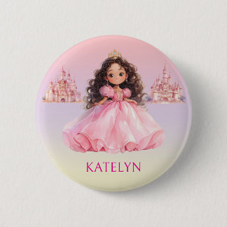 Personalized Pink Princess Birthday Button