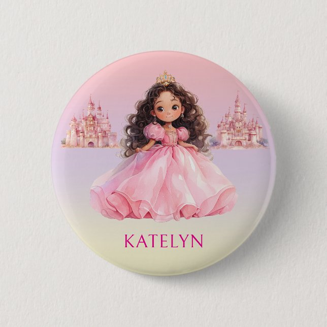 Personalized Pink Princess Birthday  Button (Front)