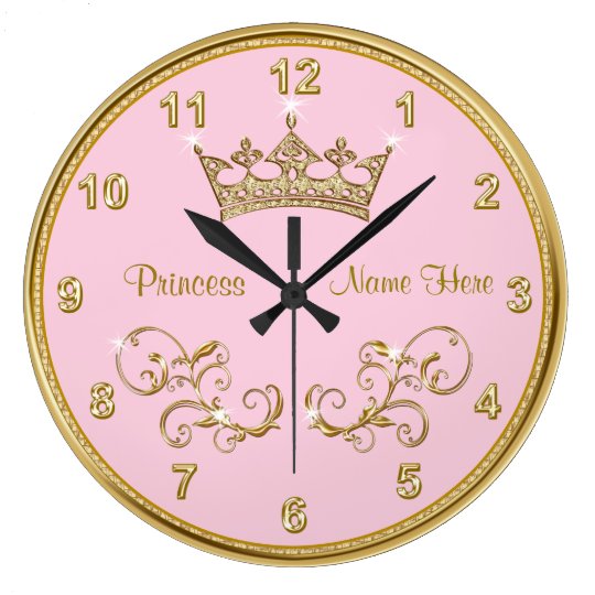 Personalized PINK Princess Clock with Gold Accents