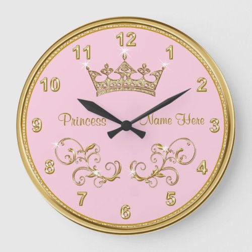 Personalized PINK Princess Clock with Gold Accents