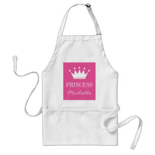 Personalized pink princess crown apron for women