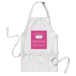 Personalized pink princess crown apron for women