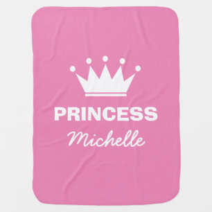 Personalized pink princess crown baby blanket