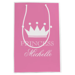 Personalized pink princess crown gift bag for girl
