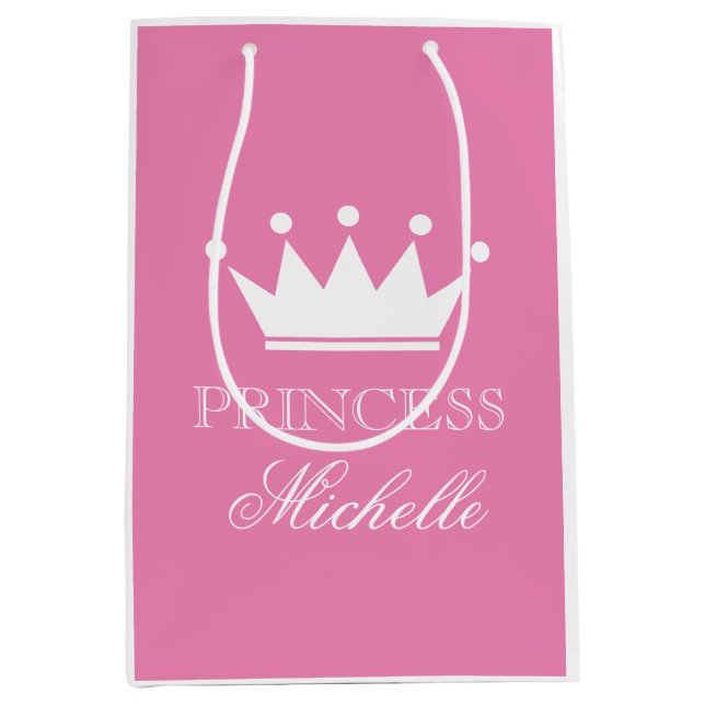 Personalized pink princess crown gift bag for girl (Front)