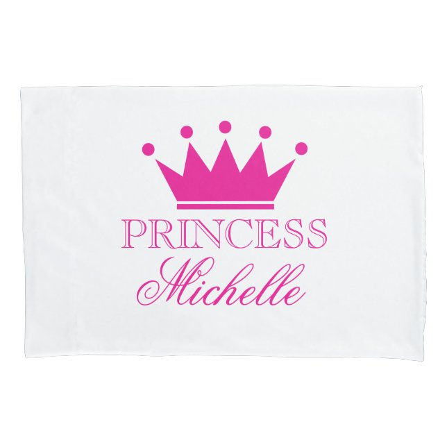 Personalized pink princess crown girls pillowcase (Front)