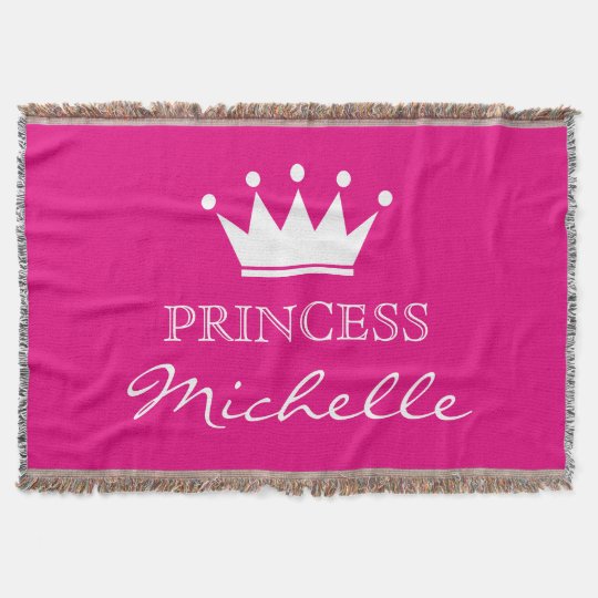 Personalized pink princess crown throw blanket