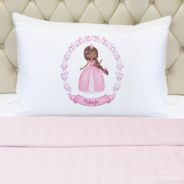 Personalized Pink Princess Girl Pillowcase (A cute girls pink princess pillowcase. Personalize it with your girls name. So cute for her bed.)