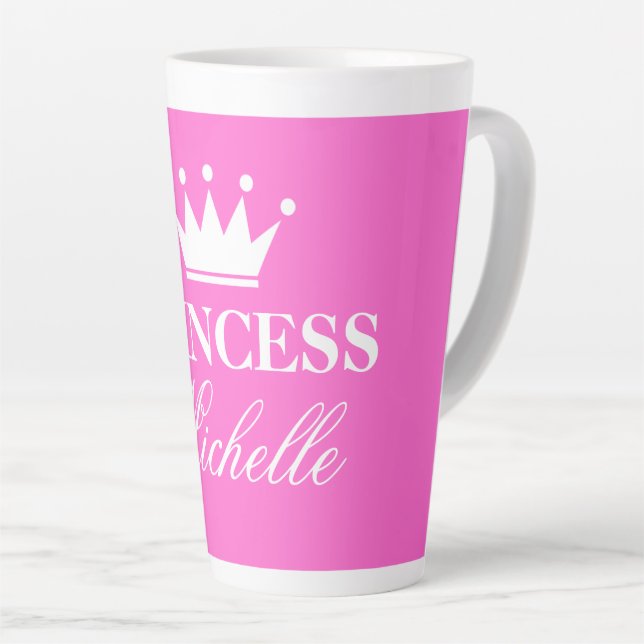 Personalized pink princess mug with crown logo (Right Angle)