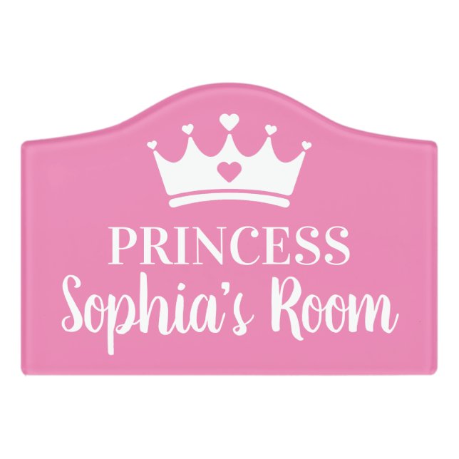 Personalized Pink Princess Royal Crown Name Door Sign (Small Crest Front)