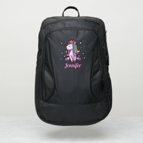 Personalized pink princess unicorn crown rainbow port authority backpack