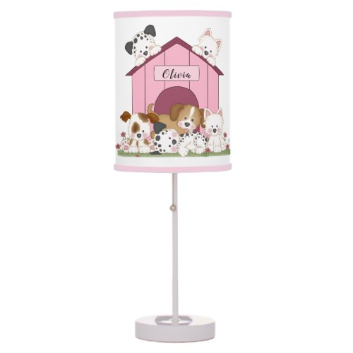 Personalized Pink Puppy Dog Kids Girl Nursery Table Lamp