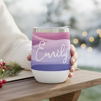 Personalized Pink Purple Abstract Name Gift Thermal Wine Tumbler