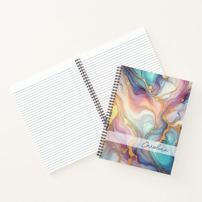 Personalized Pink Purple Aqua Blue Gold Marble Art Notebook (Inside)