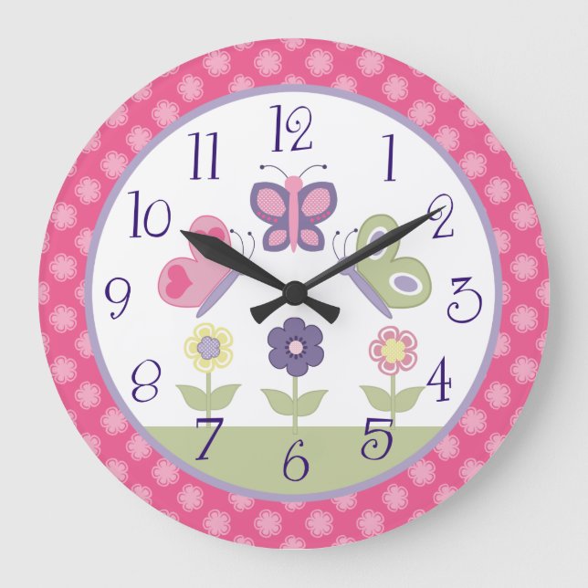 Personalized Pink & Purple Butterfly Nursery Clock (Front)