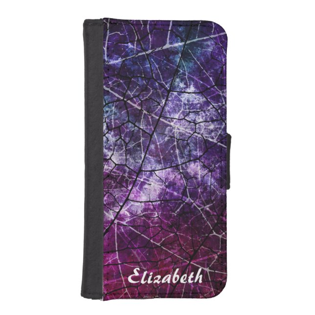 Personalized Pink Purple Crackled Lacquer Texture iPhone Wallet Case (Front)
