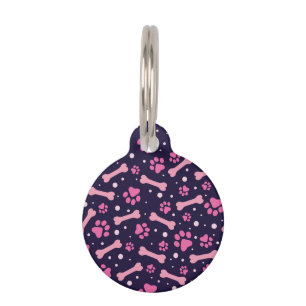 Personalized Pink Purple Dog Bones Dog Paws  Pet ID Tag