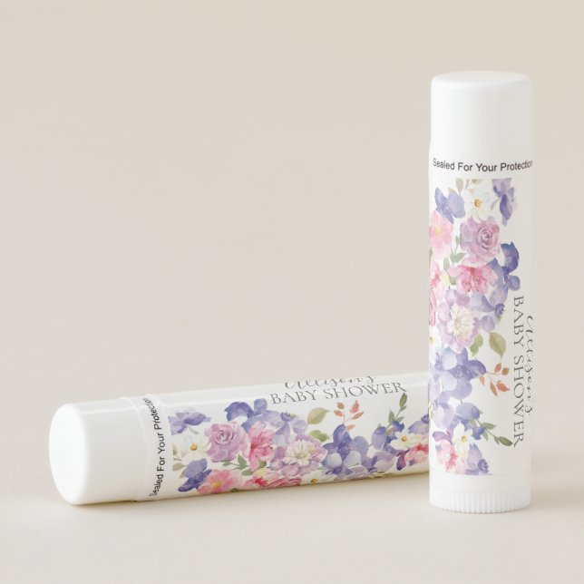 Personalized Pink Purple Floral Lip Balm (Front)