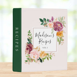 Personalized Pink Purple Flowers Floral Recipe Mini Binder
