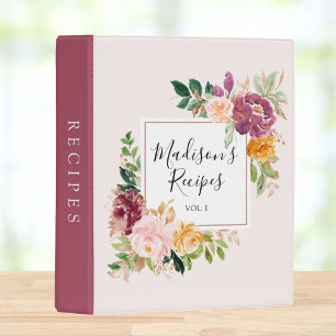 Personalized Pink Purple Flowers Floral Recipe Mini Binder