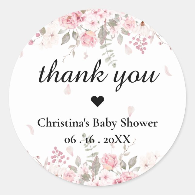 Personalized Pink Purple Mixed Florals Classic Round Sticker (Front)