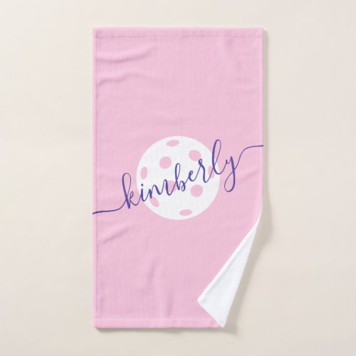 Personalized Pink Purple Pickleball Script Name Hand Towel