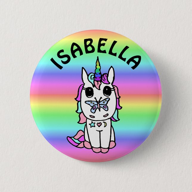 Personalized Pink, Purple, Rainbow Unicorn Button (Front)