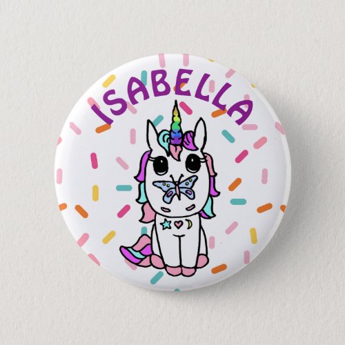Personalized Pink Purple Sprinkles Unicorn Button