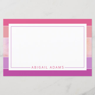 Personalized Pink Purple Striped Stationery Paper