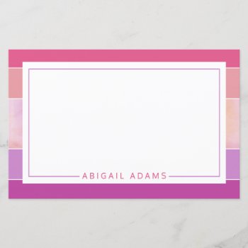 Personalized Pink Purple Striped Stationery Paper by kersteegirl at Zazzle