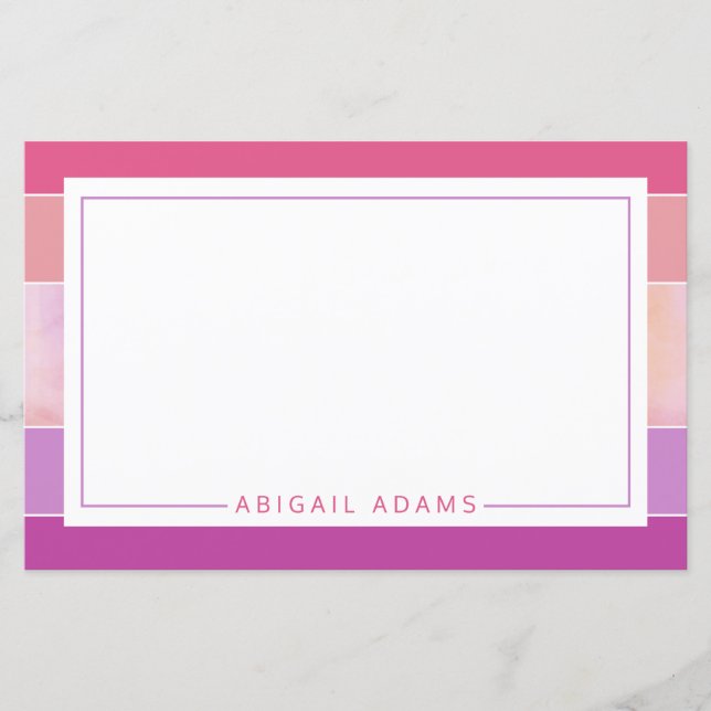 Personalized Pink Purple Striped Stationery Paper (Front)
